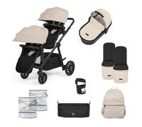 Ickle Bubba Virgo Growing Family 11 Piece Pram - Single to Double Tandem Pushchair with Carrycot, Footmuffs, Rain Covers & Accessories, Suitable from Birth (Stone)
