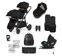 Ickle Bubba Virgo Growing Family 14 Piece Travel System with i-Size Cirrus Car Seat & ISOFIX Base - Single to Double Convertible Pushchair with Carrycot, Footmuffs, Rain Covers & Accessories (Black)