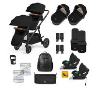 Ickle Bubba Virgo Twin 18 Piece Travel System with i-Size Cirrus Car Seats & ISOFIX Bases - Tandem Double Pushchair with Carrycots, Seats, Footmuffs, Rain Covers, Changing Bag & Accessories (Black)
