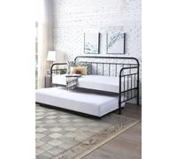 (Black, Trundle) Ickleford Industrial Living Room Bedroom Metal Day Bed Frame w Optional Guest Trundle