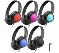 iClever Kids Headphones Wired 5 Pack for Students K-12 & Teachers | SafeSound Tech, Stereo Sound, Tangle-Free, Foldable, Over Ear Headphones for kid, Durable Headphones for School/Classroom