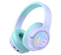 iClever Kids Wireless Headphones with LED Lights, BTH18 Safe Volume 74/85dBA, 43H Playtime, Stereo Sound, Bluetooth5.3 Over Ear Kids bluetooth Headphones for Tablet/Travel (Light Purple)