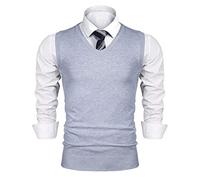 iClosam Men's Knitwear Vest V-Neck Sleeveless Pullover Classic Sleeveless Jumper Men for Business & Casual Wear Grey