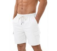 iClosam Cargo Shorts Men Cotton Drawstring Straight Cut S White