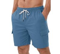 iClosam Durable Men's Cargo Shorts Classic Style in Soft Cotton Fabric Casual Design for Weekends and Nights Out Elasticated Waistband Men's shortsS Denim Blue