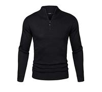 iClosam Men’s Half Zip Jumper Soft Knitted Sweater Classic Long Sleeve Pullover Warm Regular Fit Knitwear for Autumn Winter Black