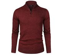 iClosam Men’s Quarter Zip Pullover Sweater Knit Jumper with Stand Up Collar Classic Long Sleeve Casual Winter Knitwear Red