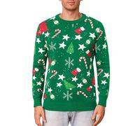 iClosam Men's Christmas Jumpers Long Sleeve Pullover Crew Neck Ugly Funny Novelty Snowman Stars Knitwear Top Green
