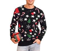iClosam Men's Christmas Jumpers Long Sleeve Pullover Crew Neck Ugly Funny Novelty Snowman Stars Knitwear Top Black