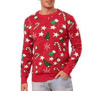 iClosam Men's Christmas Jumpers Long Sleeve Pullover Crew Neck Ugly Funny Novelty Snowman Stars Knitwear Top Red