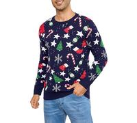 iClosam Men's Christmas Jumpers Long Sleeve Pullover Crew Neck Ugly Funny Novelty Snowman Stars Knitwear Top Dark Blue