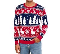 iClosam Men's Christmas Jumpers with Round Neck, Xmas Knitted Sweater Without Hood, Traditional Christmas Reindeer Snowflake Pattern Jumpers, Gifts for Xmas Parties & Winter Navy