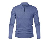 iClosam Men's Jumpers Roll Neck Knitted Sweater Quarter Zip Warm Pullover Long Sleeve Jumpers Classic Winterpullover Blue