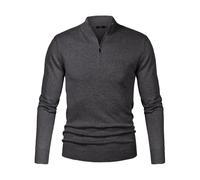 iClosam Men's Jumpers Roll Neck Knitted Sweater Quarter Zip Warm Pullover Long Sleeve Jumpers Classic Winterpullover Grey