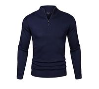 iClosam Men's Jumpers Roll Neck Knitted Sweater Quarter Zip Warm Pullover Long Sleeve Jumpers Classic Winterpullover Dark Blue