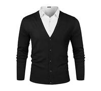 iClosam Men's Knit Cardigan Long Sleeve V-Neck Classic Kintted Cardigans Lightweight Knitwear with Buttons Sweater Black