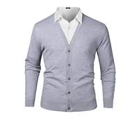 iClosam Men's Knit Cardigan Long Sleeve V-Neck Classic Kintted Cardigans Lightweight Knitwear with Buttons Sweater Grey