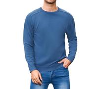 iClosam Mens Round Neck Jumper Basic Sweater Soft Cotton Blend Mens Jumpers Standard Fit Layerable Winterpullover for Business Casual,Blue,L