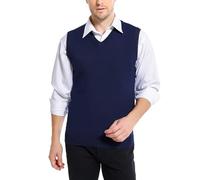 iClosam Men's Sleeveless Jumper Knit Vest Classic V-Neck Sleeveless Jumper Men Business Knitwear Waistcoat Tank Top Navy