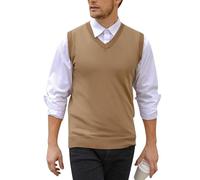 iClosam Men's Sleeveless Knit Sweater Vest Classic V-Neck Knitwear, Comfortable Mens Sleeveless Jumpers & Knitted Gilets Khaki