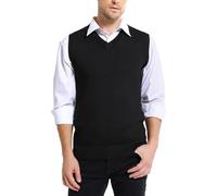 iClosam Men's Sleeveless Knit Sweater Vest Classic V-Neck Knitwear, Comfortable Mens Sleeveless Jumpers & Knitted Gilets Black