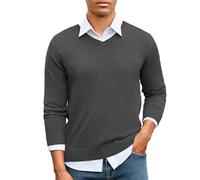 iClosam Men's V-Neck Winter Knit Pullover, Regular Fit Men's Pullover, Cotton Long Sleeve Knit Jumper, Ribbed Knit Sweater, darkgray, M