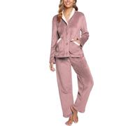 iClosam Pyjamas for Women Fleece Pyjamas Set Soft Warm Nightwear Loungewear Fluffy Pjs Button Down Long Sleeve Sleepwear with Pockets Pink