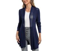 iClosam Women Casual Cardigan Knitted Open Front Long Sleeve Mid-Length Warm Cardigan Sweater, Style 2 : Dark Blue, XL