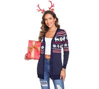 iClosam Womens Christmas Cardigan Lightweight Long Sleeve Button Top Ladies Chunky Cable Knit Reindeer Printed Cardigans