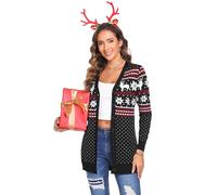 iClosam Womens Christmas Cardigan Lightweight Long Sleeve Button Top Ladies Chunky Cable Knit Reindeer Printed Cardigans B-Black