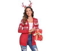 iClosam Womens Christmas Cardigan Lightweight Long Sleeve Button Top Ladies Chunky Cable Knit Reindeer Printed Cardigans