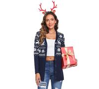 iClosam Womens Christmas Cardigan Lightweight Long Sleeve Button Top Ladies Chunky Cable Knit Reindeer Printed Cardigans