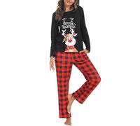 iClosam Women's Christmas Pyjamas Set Cotton Sleepwear Soft Tops and Plaid Bottoms 2 Pieces Xmas Pjs Loungewear Nightwear