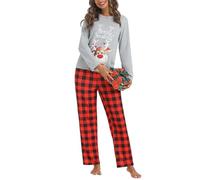 iClosam Women's Christmas Pyjamas Set Cotton Sleepwear Soft Tops and Plaid Bottoms 2 Pieces Xmas Pjs Loungewear Nightwear