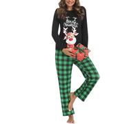iClosam Women's Christmas Pyjamas Set Cotton Sleepwear Soft Tops and Plaid Bottoms 2 Pieces Xmas Pjs Loungewear Nightwear