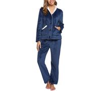 iClosam Womens Pyjamas Set Fleece Pyjamas Soft Warm Nightwear 2 Blue
