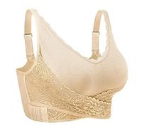 iClosam Womens Sports Bra Front Cross Side Buckle Push Up Bra Sexy V-Neck Lace Bralette Wireless Yoga Running Lounge Bra with Removable Pads M-XXXL Nude