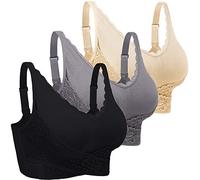 iClosam Womens Sports Bra Front Cross Side Buckle Push Up Bra Sexy V-Neck Lace Bralette Wireless Yoga Running Lounge Bra with Removable Pads M-XXXL