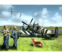 ICM 1:48 Spitfire Mk.IX with RAF Pilots & Ground Personnel (7 Figures) Plasti...