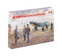 ICM Model Kit Bf 109F-4 with German Ground Personnel (7 Figures & Dog) 1:48