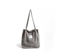 ICOCCI Women Tote Bags Grocery Shoulder Bag Corduroy with Inner Pocket for Work Beach Lunch Travel Shopping Shopper Handbags, Smiley Face Grey, L