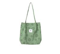 ICOCCI Women Tote Bags Grocery Shoulder Bag Corduroy with Inner Pocket for Work Beach Lunch Travel Shopping Shopper Handbags, Smiley Face Green, L