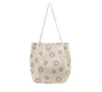 ICOCCI Women Tote Bags Grocery Shoulder Bag Corduroy with Inner Pocket for Work Beach Lunch Travel Shopping Shopper Handbags, Smiley Face Beige, L