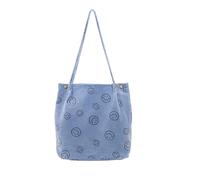ICOCCI Women Tote Bags Grocery Shoulder Bag Corduroy with Inner Pocket for Work Beach Lunch Travel Shopping Shopper Handbags, Smiley Face Blue, L