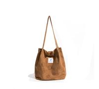 ICOCCI Women Tote Bags Grocery Shoulder Bag Corduroy with Inner Pocket for Work Beach Lunch Travel Shopping Shopper Handbags, Smiley Face Brown, L
