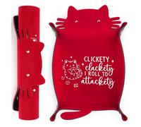 ICoDeesse Red Cats Dice Tray Novelty Cat PU Leather Rolling Dice Tray Portable Dice Holder Cute Cat Desk Organizer Funny Gift for RPG, DND Game Players