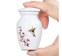ICOKEE Hummingbird Small Aluminum Alloy Urn - White with Hummingbird Pattern - 2.9 x 1.75 Inches - 3 Cubic Inches Capacity - Cremation Urn for Human or Pet Ashes