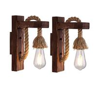 Icole 2 Pack Industrial Steampunk Style Wooden Wall Light Hemp Rope Light for Living Room Bedside Table Corridor Cafe Bar(without bulb)