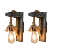 Icole 2 Pack Industrial Steampunk Style Wooden Wall Light Hemp Rope Light for Living Room Bedside Table Corridor Cafe Bar(Without Bulb)
