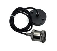 Icole Vintage Pendant Light Fitting, Modern Retro Industrial Style E27 Black Chrome Lamp Holder Black Ceiling Rose,150cm Black Braided Flex Cable